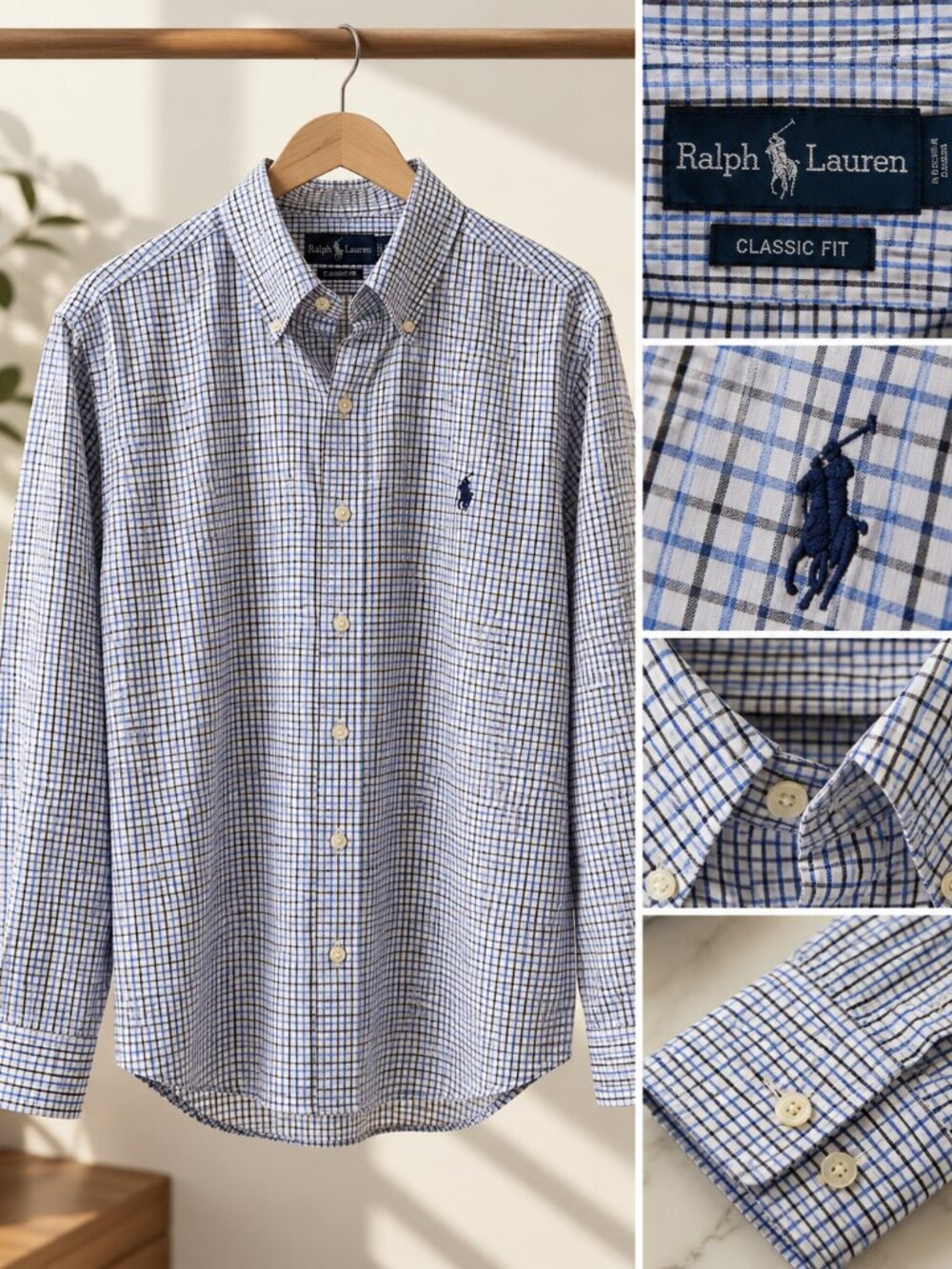 Ralph Lauren Vintage Men’s Classic Fit Blue Check Button Down Shirt 16 34/35